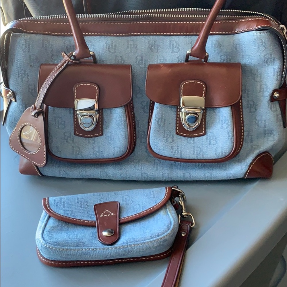 COPY - Dooney & Bourne light blue denim bag & wristlet